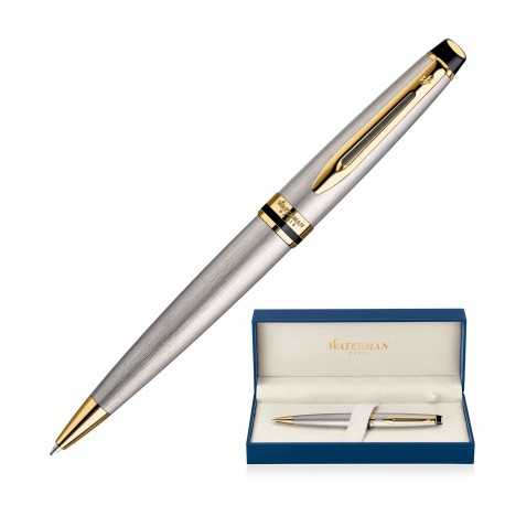 Executive Pens - Metal Pen Ballpoint Waterman Expert - Brushed Stainless 23k gold plated trim