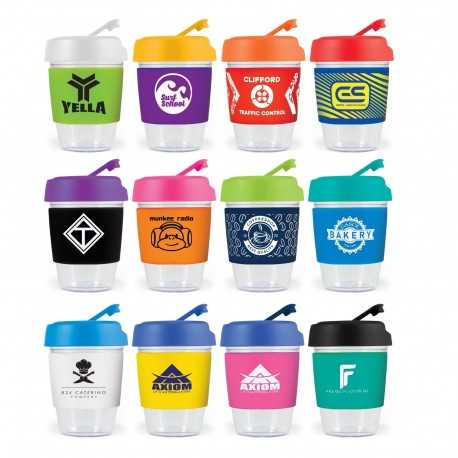 Reusable Coffee Cups - Plastic & Ceramic - Kick Cup Crystal / Silicone Band 320ml