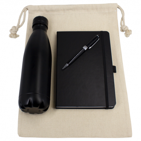 Drawstring Bags & Back Sacks - Gift Set - Cotton Drawstring Bag, Insulated Bottle, Journal & Pen