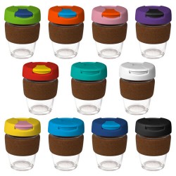 340ml Glass Karma Kup Cork Band Plastic Flip Lid